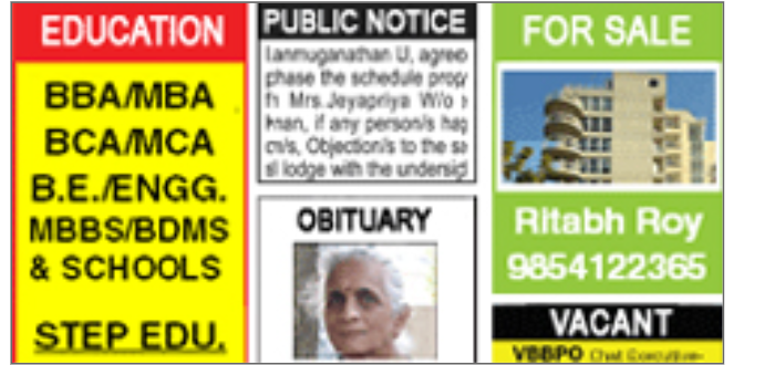 Examples of classified display ads as printed